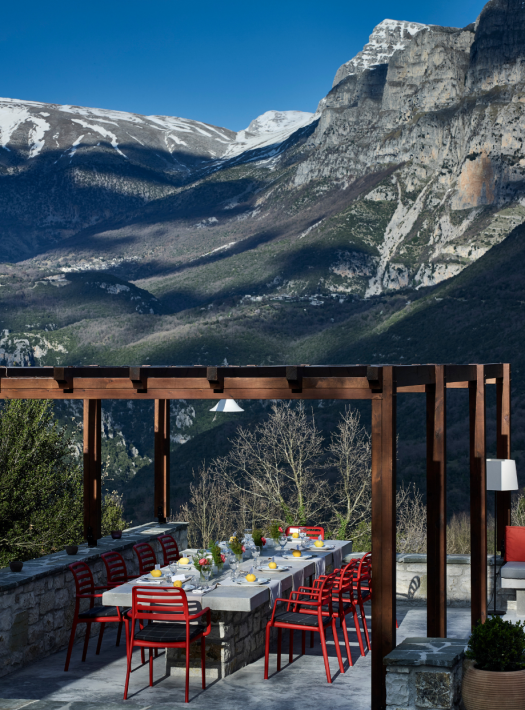outside luxury restaurant with an amazing mountain view