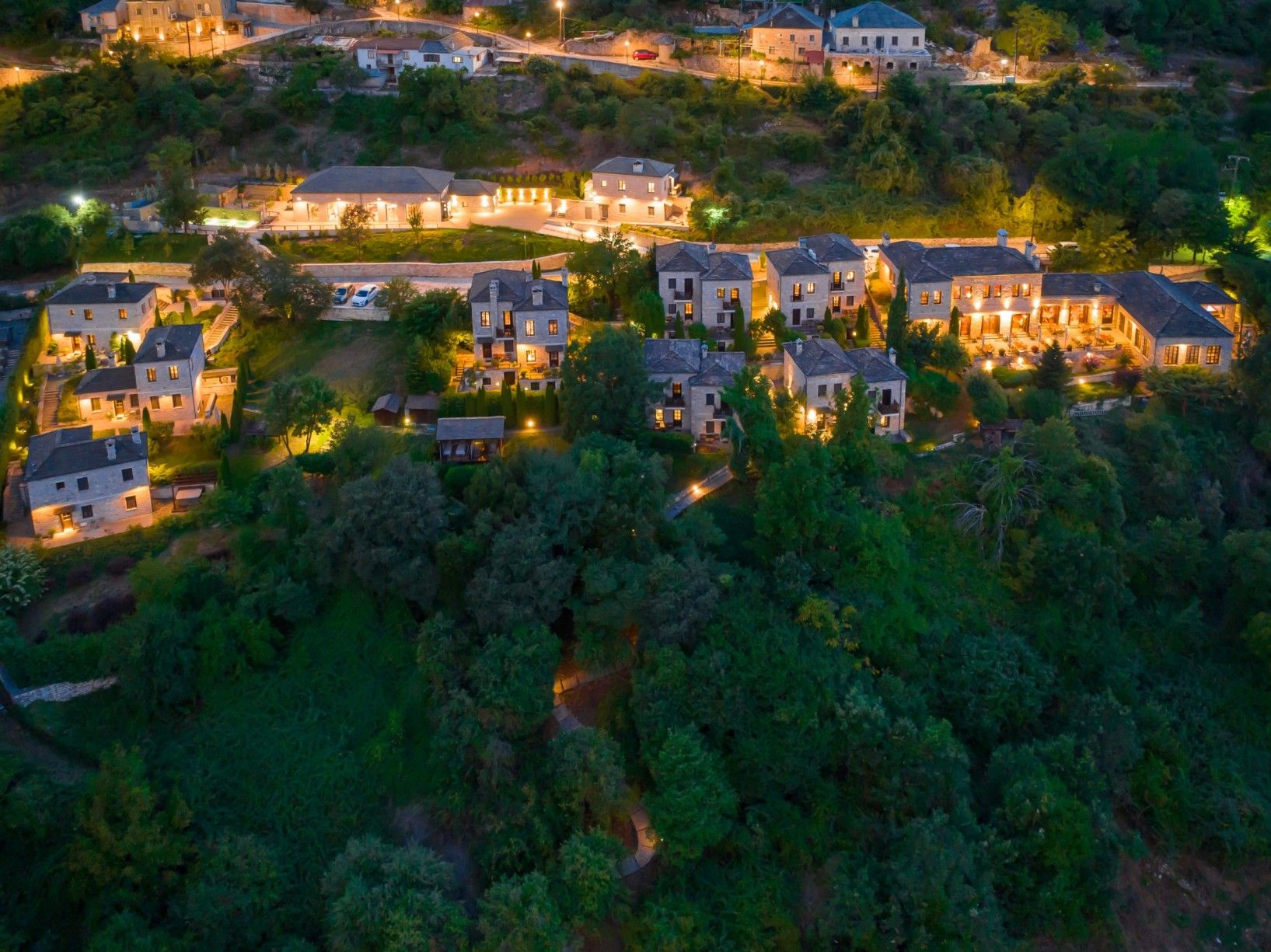 panoramic night view of a luxury hotel